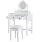 Coiffeuse élégante avec tabouret, miroir réversible et 5 tiroirs, ensemble de coiffeuse blanc, station de beauté peu encombrante - ModernLuxe