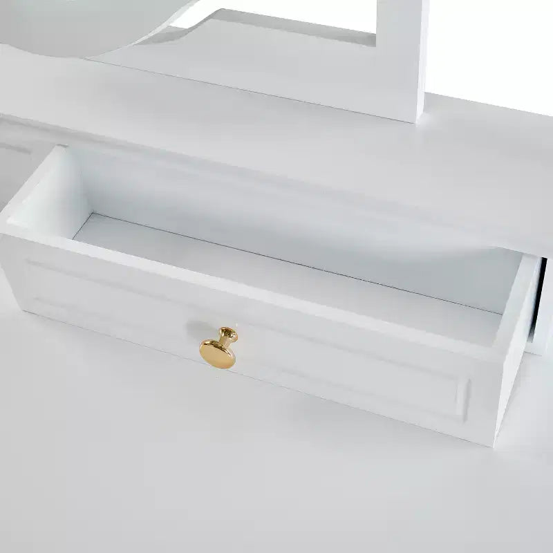 Coiffeuse élégante avec tabouret, miroir réversible et 5 tiroirs, ensemble de coiffeuse blanc, station de beauté peu encombrante - ModernLuxe