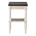 COZAYH Rustic Farmhouse Accent End Table, Wooden Square Tray Top with Woven Wicker Shelf for Living Rooms, Weathered Brown & White