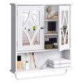 RoyalCraft Bathroom Medicine Cabinet, Wall Mount Storage with Mirror, Towel Bar, and Adjustable Shelves for Wash Room, Laundry, White