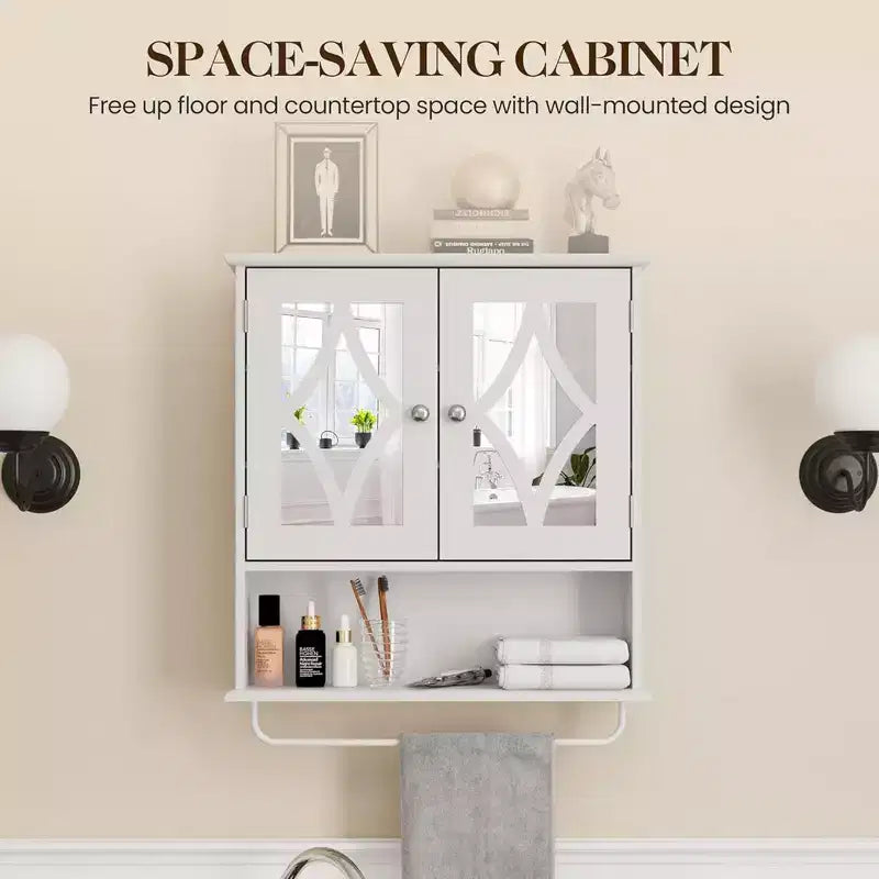 Armoire à pharmacie RoyalCraft pour salle de bain, rangement mural avec miroir, porte-serviettes et étagères réglables pour salle d'eau, buanderie, blanc