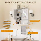 Armoire à pharmacie RoyalCraft pour salle de bain, rangement mural avec miroir, porte-serviettes et étagères réglables pour salle d'eau, buanderie, blanc