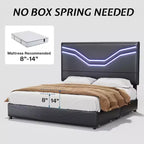 Cadre de lit double AMERLIFE avec lumières LED et tiroirs de rangement, tête de lit rembourrée en cuir réglable, aucun sommier tapissier requis, noir