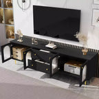 CLIHOME Meuble TV moderne de 78,7", meuble TV 2 tiroirs et 2 placards avec portes en verre cannelé