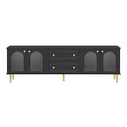 CLIHOME Meuble TV moderne de 78,7", meuble TV 2 tiroirs et 2 placards avec portes en verre cannelé