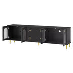 CLIHOME Meuble TV moderne de 78,7", meuble TV 2 tiroirs et 2 placards avec portes en verre cannelé