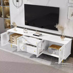 CLIHOME Meuble TV moderne de 78,7", meuble TV 2 tiroirs et 2 placards avec portes en verre cannelé