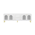 CLIHOME Meuble TV moderne de 78,7", meuble TV 2 tiroirs et 2 placards avec portes en verre cannelé