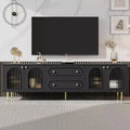CLIHOME 78.7 Modern TV Stand, TV Cabinet 2 Drawers and 2 Cabinets with Fluted Glass Doors