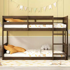 MAYEERTY Twin Floor Bunk Bed with Panelled Headboard and Footboard,Safety Guardrails, Bulit-in Ladder
