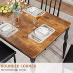 Table à manger pour 4-6 personnes, table de cuisine industrielle avec plateau en bois et pieds métalliques incurvés, meuble de salle à manger rectangulaire (180x90x76cm)