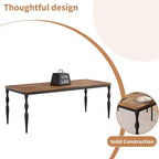 Table à manger pour 4-6 personnes, table de cuisine industrielle avec plateau en bois et pieds métalliques incurvés, meuble de salle à manger rectangulaire (180x90x76cm)