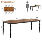 Table à manger pour 4-6 personnes, table de cuisine industrielle avec plateau en bois et pieds métalliques incurvés, meuble de salle à manger rectangulaire (180x90x76cm)
