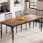 Table à manger pour 4-6 personnes, table de cuisine industrielle avec plateau en bois et pieds métalliques incurvés, meuble de salle à manger rectangulaire (180x90x76cm)
