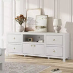 Meuble TV de ferme pour téléviseurs 75/80 pouces, long meuble de divertissement avec 6 tiroirs de rangement et étagère pour barre de son, consoles TV pour la maison