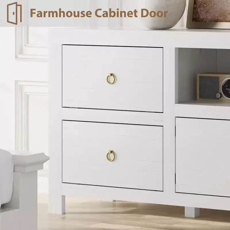 Meuble TV de ferme pour téléviseurs 75/80 pouces, long meuble de divertissement avec 6 tiroirs de rangement et étagère pour barre de son, consoles TV pour la maison