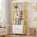 GustoWave, 62 White Gold Bookshelf with Door and Metal Frame, Floor Standing Display Storage Cabinet