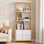 GustoWave, Bibliothèque 62" avec Porte et Cadre Métallique, Meuble de Rangement au Sol avec Vitrine