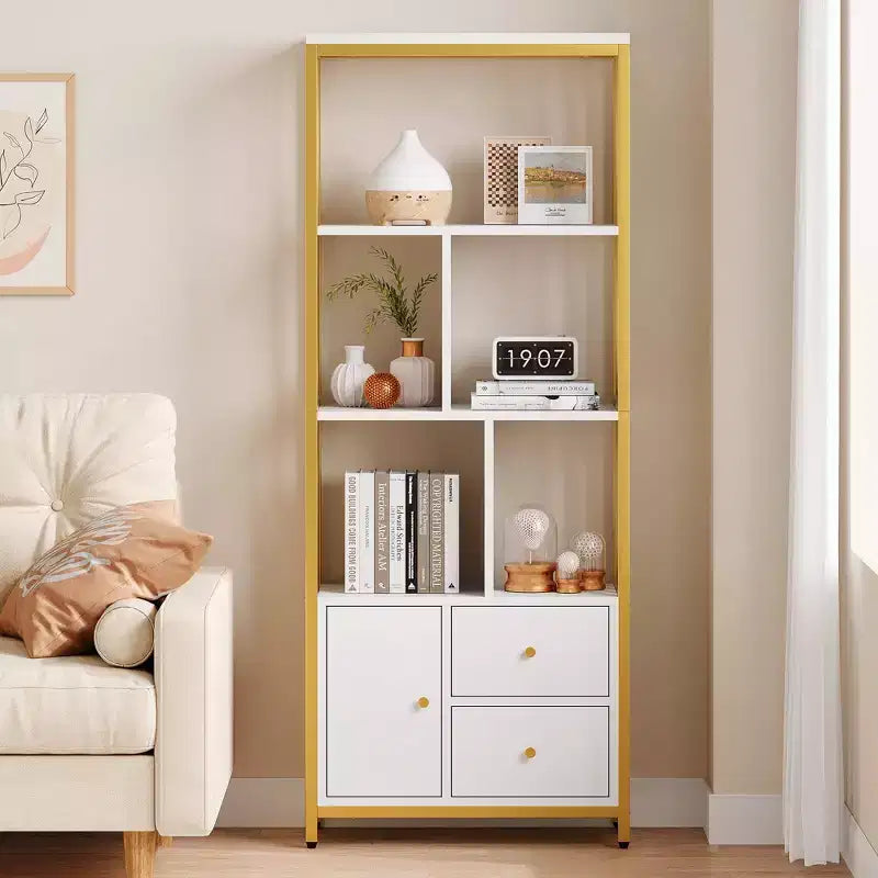 GustoWave, Bibliothèque 62" avec Porte et Cadre Métallique, Meuble de Rangement au Sol avec Vitrine