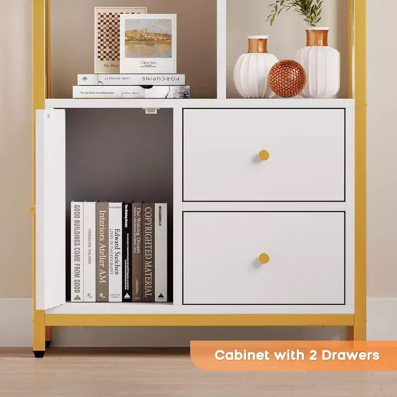 GustoWave, Bibliothèque 62" avec Porte et Cadre Métallique, Meuble de Rangement au Sol avec Vitrine