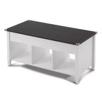 VINGLI Table basse relevable, blanche, avec rangement caché et étagères, table basse relevable à vérin à gaz