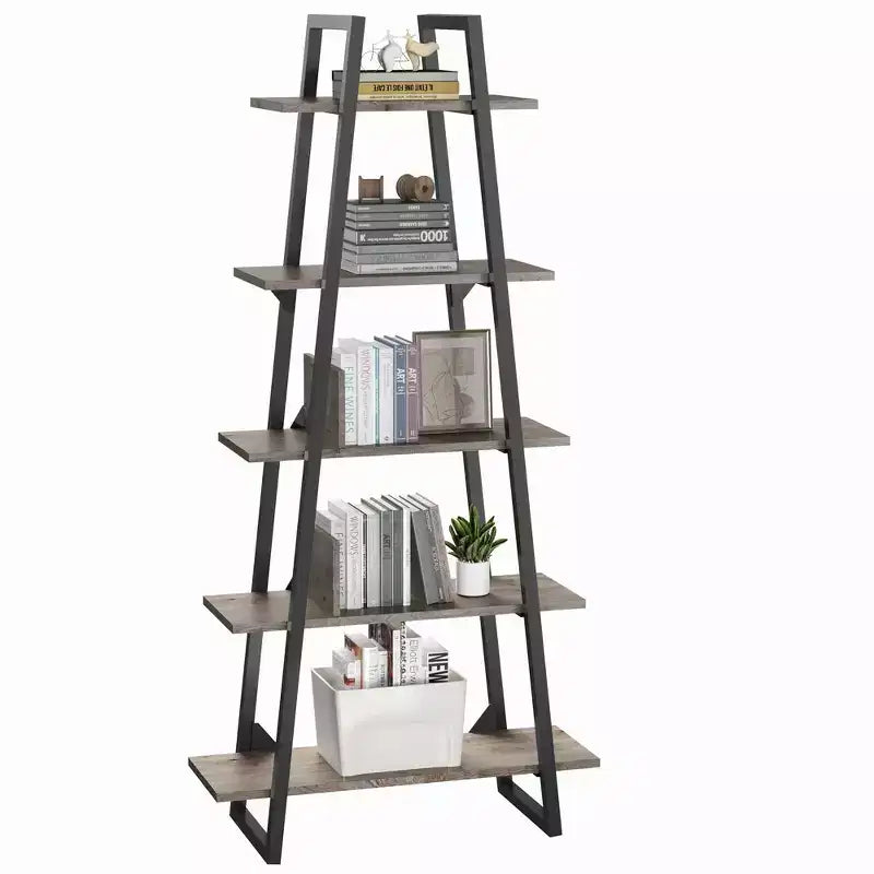Étagère haute et étroite GustoWave avec étagères, étagère échelle, bibliothèque, organisateur de rangement 5 niveaux en bois et métal