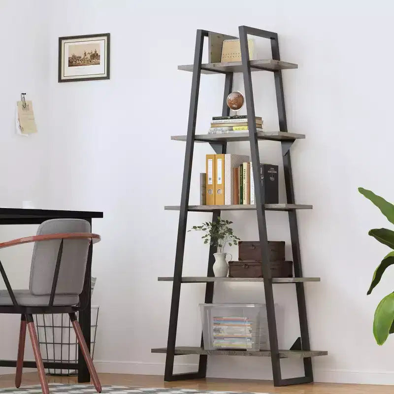 Étagère haute et étroite GustoWave avec étagères, étagère échelle, bibliothèque, organisateur de rangement 5 niveaux en bois et métal