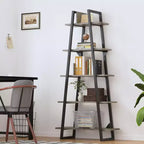 Étagère haute et étroite GustoWave avec étagères, étagère échelle, bibliothèque, organisateur de rangement 5 niveaux en bois et métal