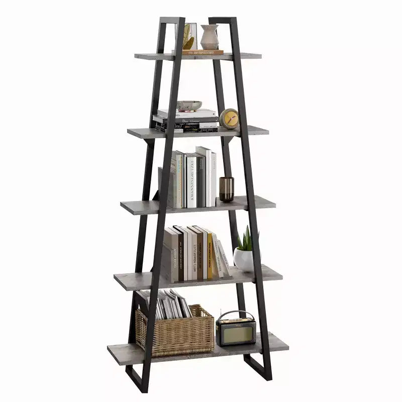 Étagère haute et étroite GustoWave avec étagères, étagère échelle, bibliothèque, organisateur de rangement 5 niveaux en bois et métal