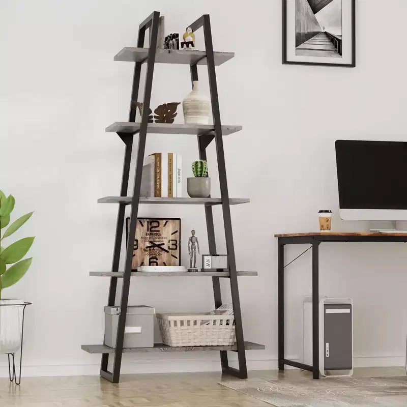 Étagère haute et étroite GustoWave avec étagères, étagère échelle, bibliothèque, organisateur de rangement 5 niveaux en bois et métal
