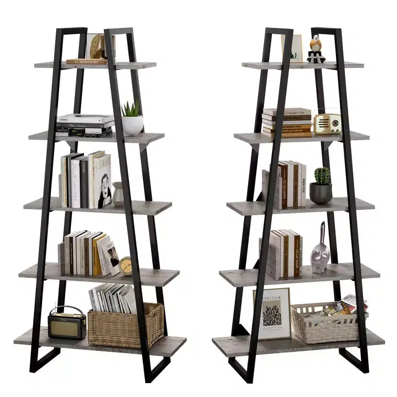 Étagère haute et étroite GustoWave avec étagères, étagère échelle, bibliothèque, organisateur de rangement 5 niveaux en bois et métal