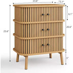 Commode Garvee à 3 tiroirs, commode en rotin de style moderne du milieu du siècle pour chambre à coucher, table de chevet avec poignées noires mates et pieds en bois, rangement spacieux