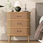 Commode Garvee à 3 tiroirs, commode en rotin de style moderne du milieu du siècle pour chambre à coucher, table de chevet avec poignées noires mates et pieds en bois, rangement spacieux