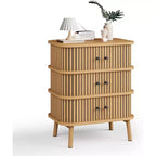 Commode Garvee à 3 tiroirs, commode en rotin de style moderne du milieu du siècle pour chambre à coucher, table de chevet avec poignées noires mates et pieds en bois, rangement spacieux