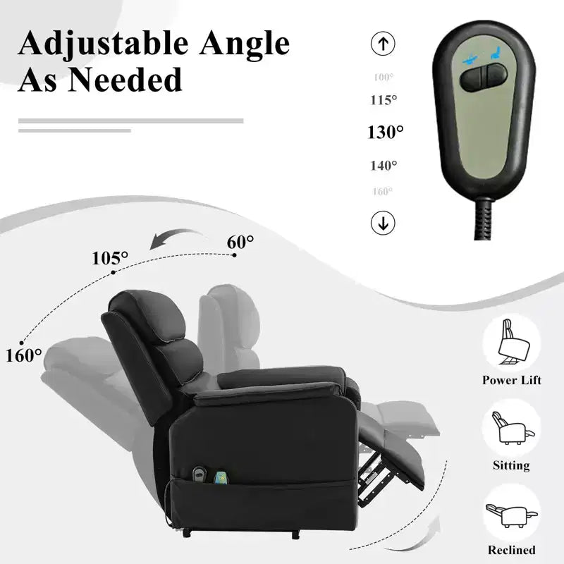 Fauteuils inclinables électriques LIKEPAY Power Lift en cuir PU avec 2 poches latérales, fauteuil de massage releveur avec massage 8 points