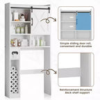 Meuble de rangement WC, étagères de salle de bain Organisateur d'espace, étagère de toilettes autoportante avec porte, dispositif anti-basculement, étagère réglable