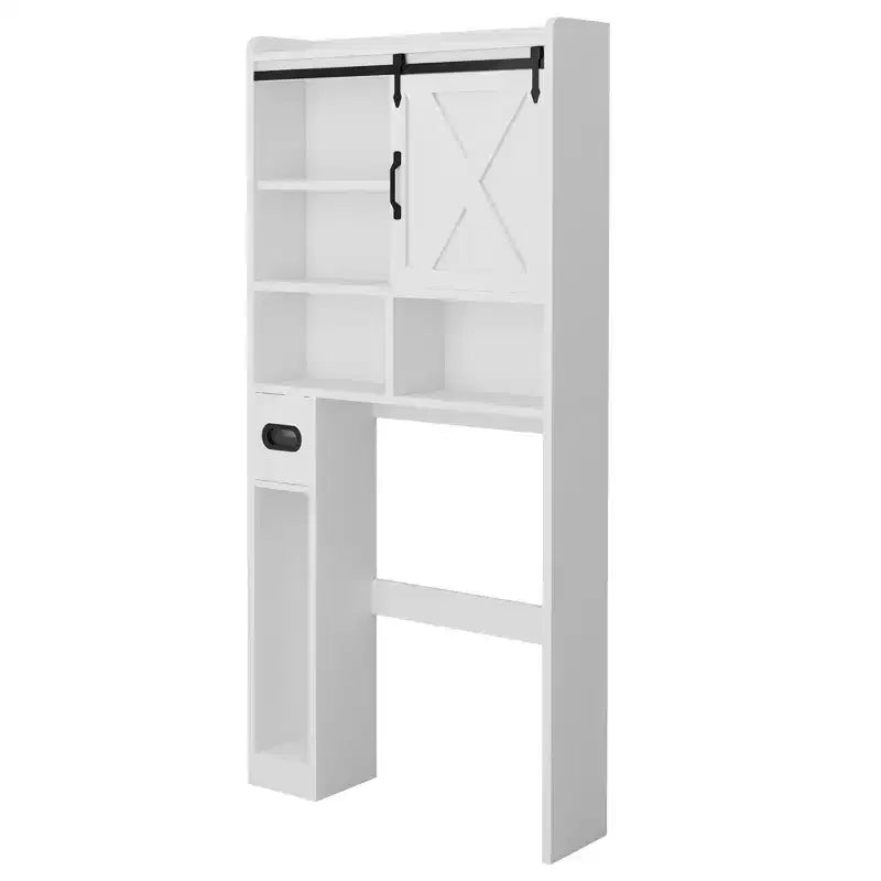 Meuble de rangement WC, étagères de salle de bain Organisateur d'espace, étagère de toilettes autoportante avec porte, dispositif anti-basculement, étagère réglable