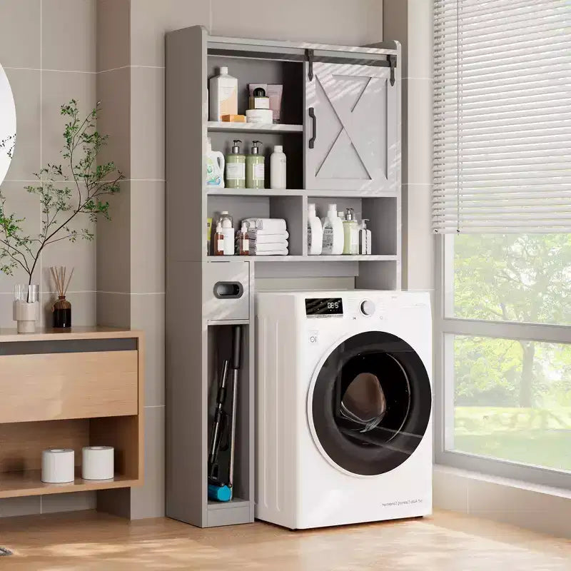 Meuble de rangement WC, étagères de salle de bain Organisateur d'espace, étagère de toilettes autoportante avec porte, dispositif anti-basculement, étagère réglable