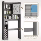 Meuble de rangement WC, étagères de salle de bain Organisateur d'espace, étagère de toilettes autoportante avec porte, dispositif anti-basculement, étagère réglable