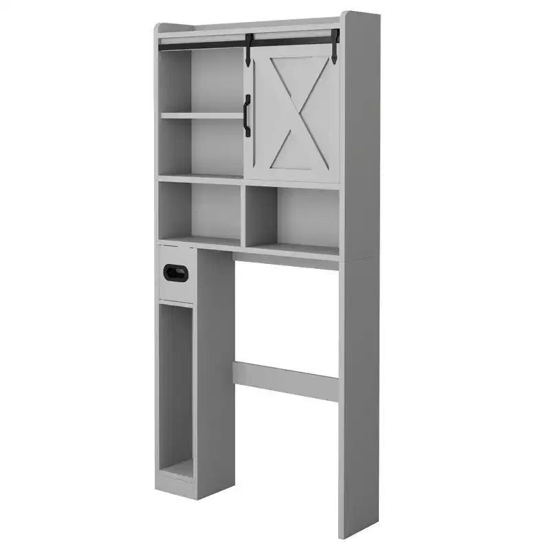 Meuble de rangement WC, étagères de salle de bain Organisateur d'espace, étagère de toilettes autoportante avec porte, dispositif anti-basculement, étagère réglable