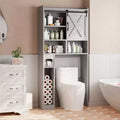 Meuble de rangement WC, étagères de salle de bain Organisateur d'espace, étagère de toilettes autoportante avec porte, dispositif anti-basculement, étagère réglable