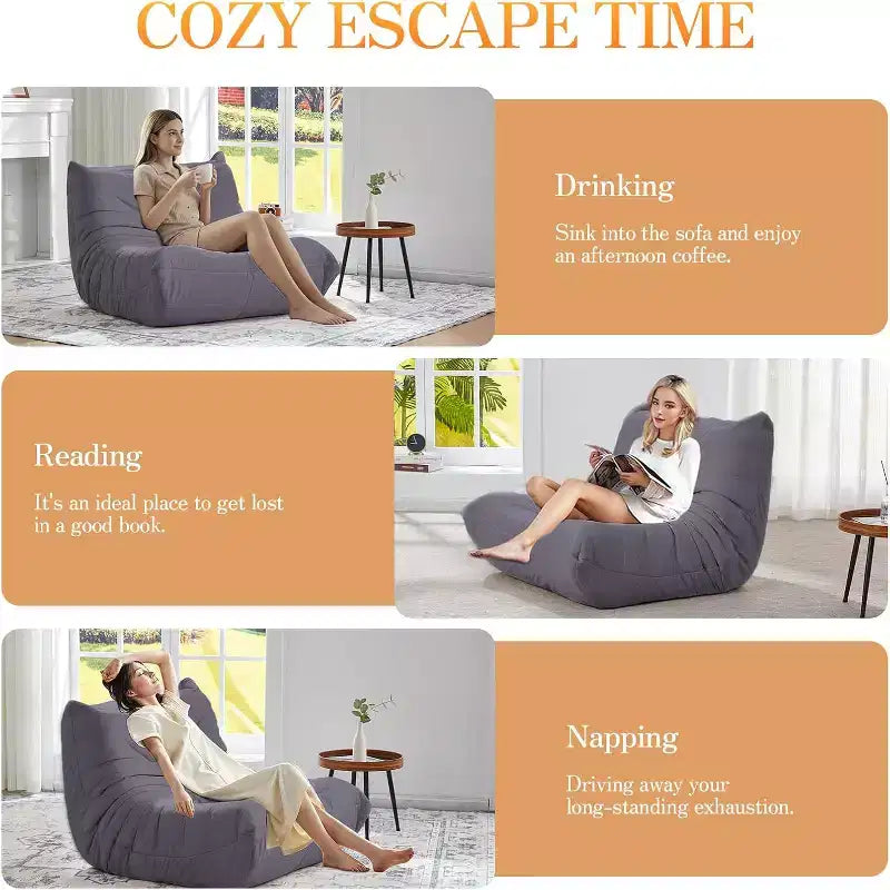 Canapé EROMMY Bean Bag Togo, Mousse à Mémoire de Forme 28D, Facile à Nettoyer et Portable, Similicuir Premium, Canapé de Sol Léger pour Salon, Chambre