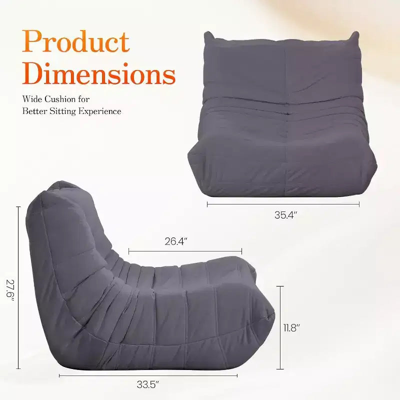 Canapé EROMMY Bean Bag Togo, Mousse à Mémoire de Forme 28D, Facile à Nettoyer et Portable, Similicuir Premium, Canapé de Sol Léger pour Salon, Chambre