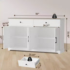 56 Buffet bahut avec rangement, Armoire de cuisine en bois avec étagère réglable Blanc