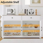 56 Buffet bahut avec rangement, Armoire de cuisine en bois avec étagère réglable Blanc