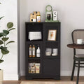MAYEERTY Cabinet MDF Painted with Glass Doors Drawer Open Storage Black for Bedroom Living Room