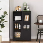 MAYEERTY Cabinet MDF Painted with Glass Doors Drawer Open Storage Black for Bedroom Living Room
