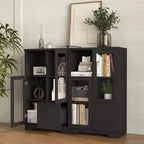 MAYEERTY Armoire MDF peinte avec portes vitrées, tiroir et rangement ouvert, noir, pour chambre à coucher ou salon