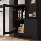 MAYEERTY Armoire MDF peinte avec portes vitrées, tiroir et rangement ouvert, noir, pour chambre à coucher ou salon