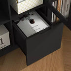 MAYEERTY Armoire MDF peinte avec portes vitrées, tiroir et rangement ouvert, noir, pour chambre à coucher ou salon